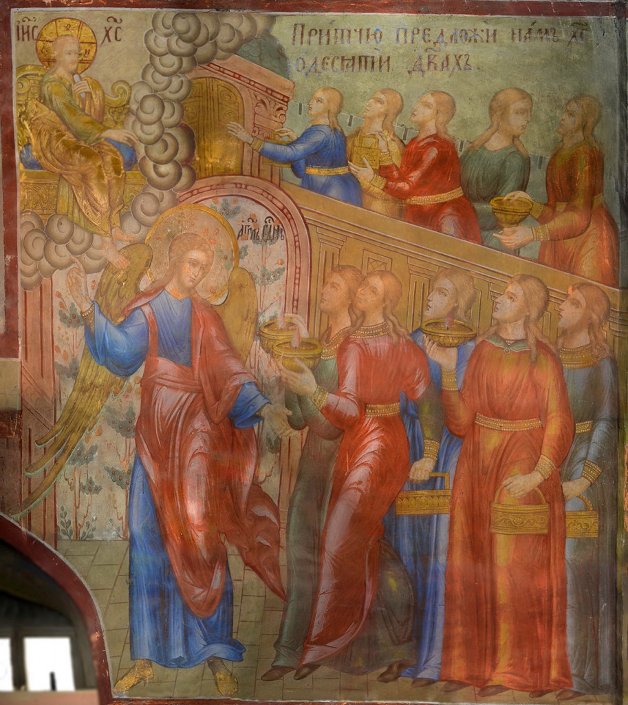 Притча о десяти девах. Роспись южной стены Успенского собора Троице-Сергиевой Лавры